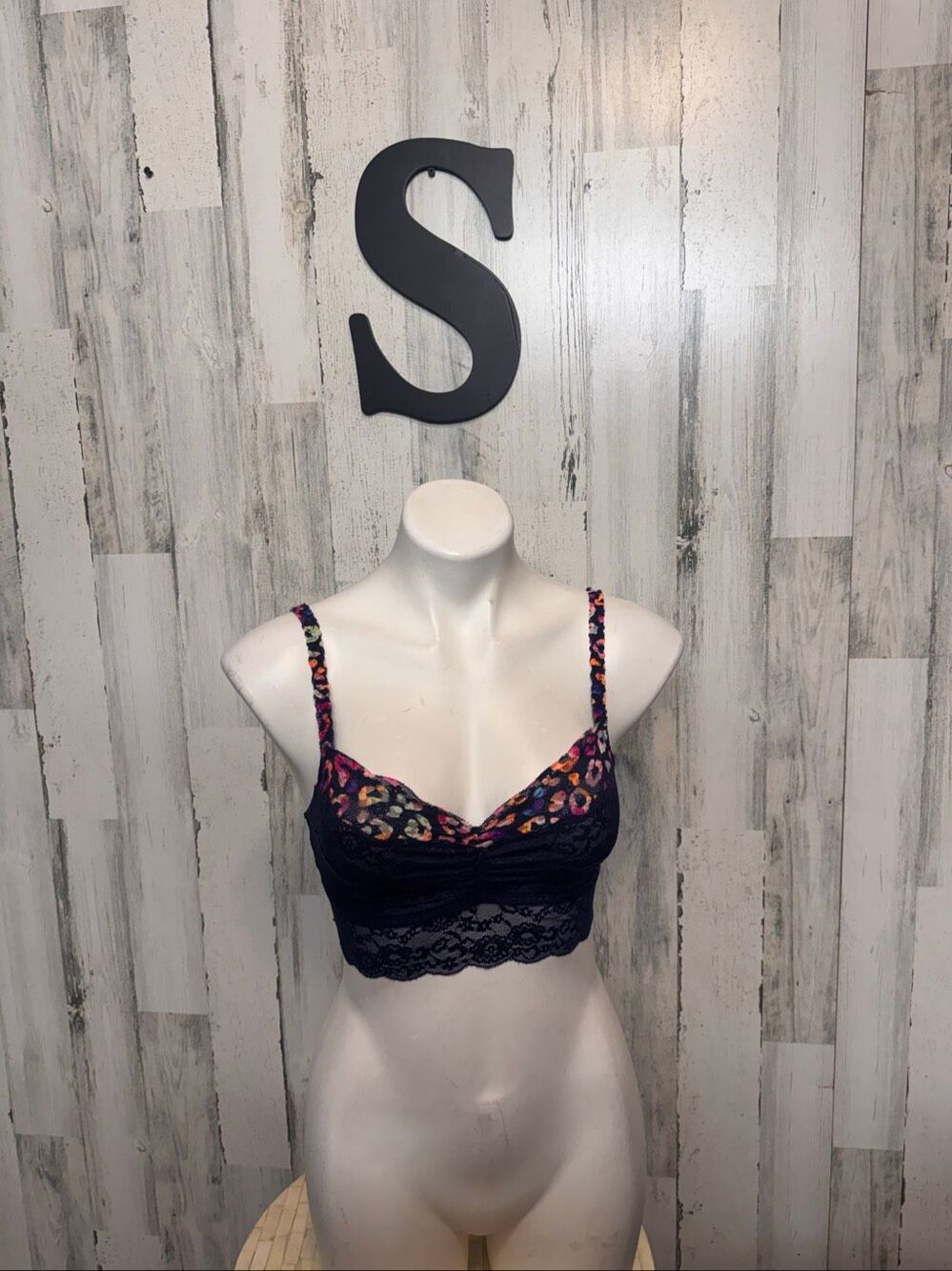 Victoria's Secret PINK Floral Lace Longline Bralette Womens S Navy Blue Multicol